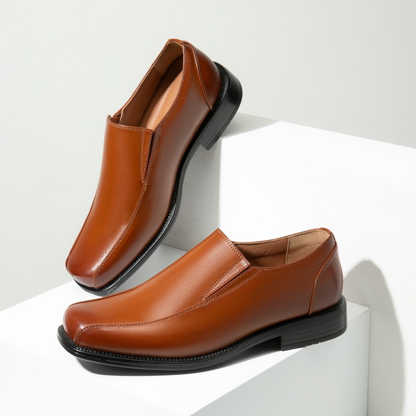 Men's Smart Square Toe Slip On Loafers - BROWN - 7