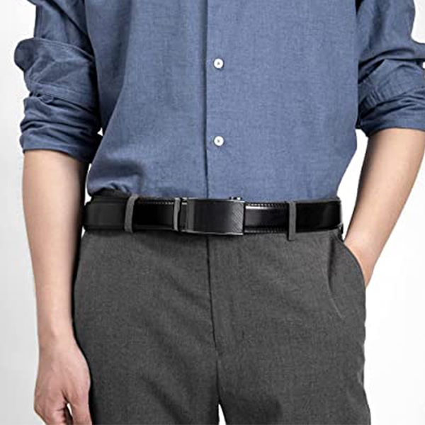 Men's Adjustable Leather Ratchet Belt - BLACK - 2