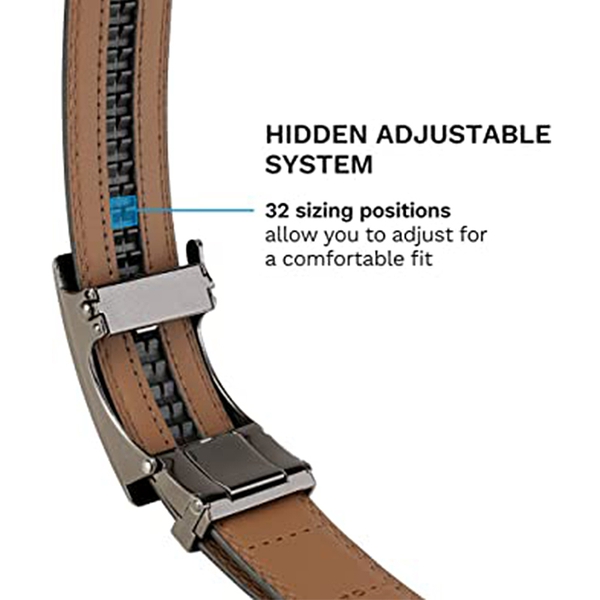 Men's Adjustable Leather Ratchet Belt - BLACK - 4