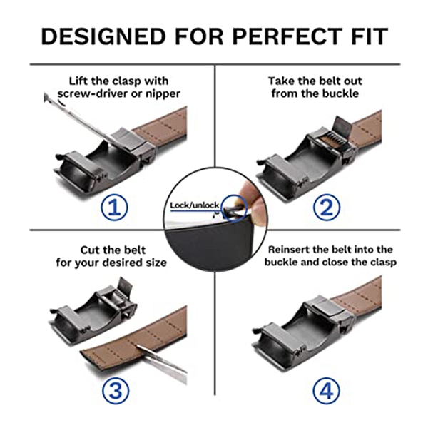 Men's Adjustable Leather Ratchet Belt - BLACK - 5