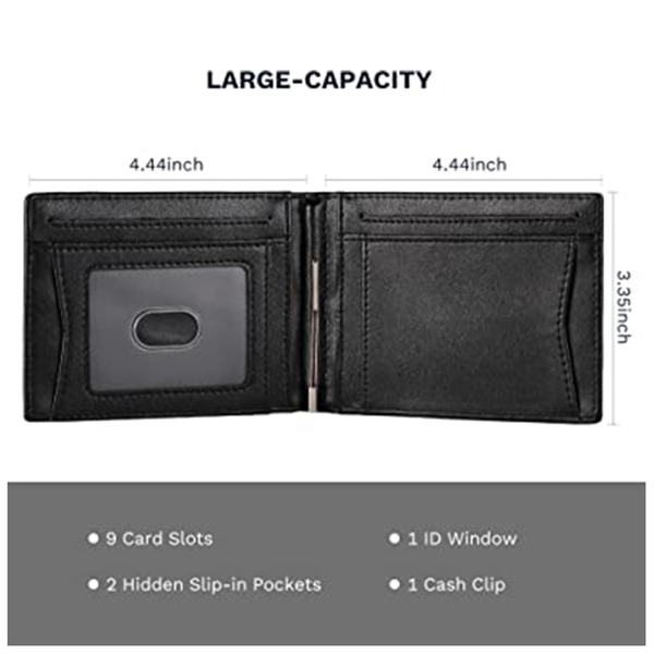 Men's Slim Bifold Wallet With 11 Card Pockets - BLACK - 1