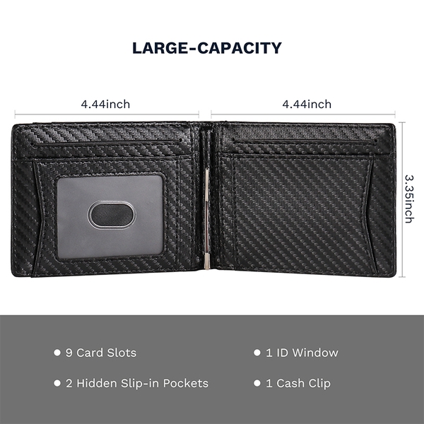 Men's Slim Bifold Wallet With 11 Card Pockets - CARBON - 1