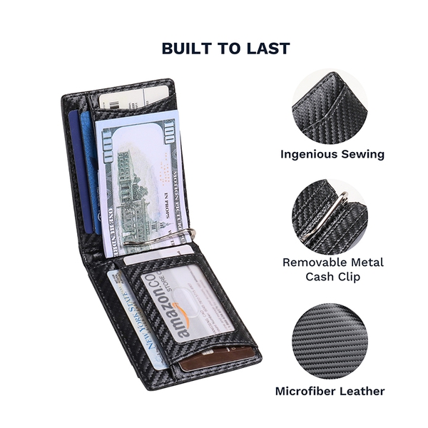 Men's Slim Bifold Wallet With 11 Card Pockets - CARBON - 5