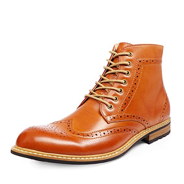 Men's Classic Wingtip Zipper Ankle Boots - BROWN -  0