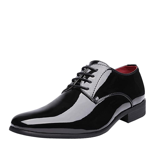 Men's Classic Glossy PU Oxford Shoes - BLACK -  0