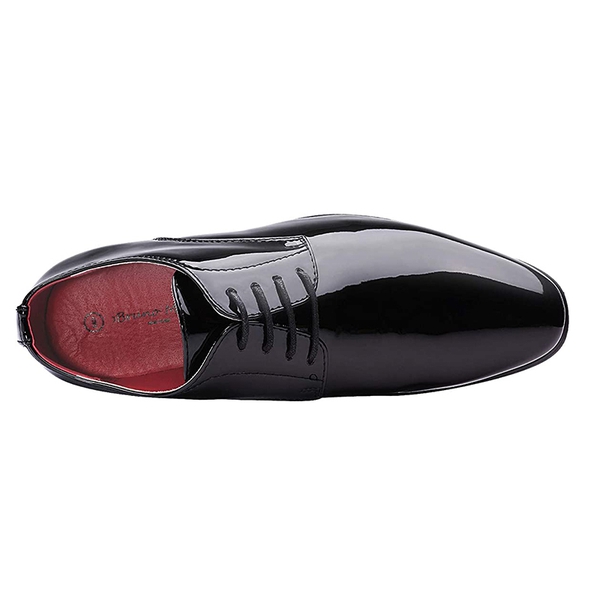 Men's Classic Glossy PU Oxford Shoes - BLACK - 2