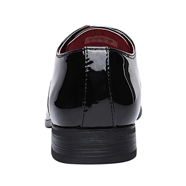 Men's Classic Glossy PU Oxford Shoes - BLACK - 3