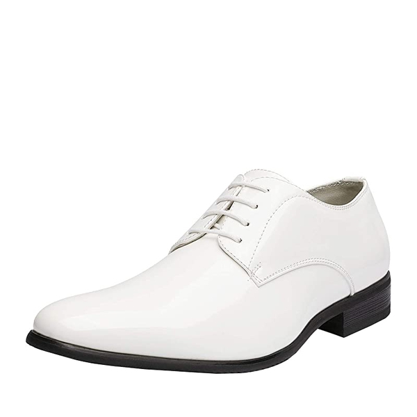 Men's Classic Glossy PU Oxford Shoes - WHITE -  0