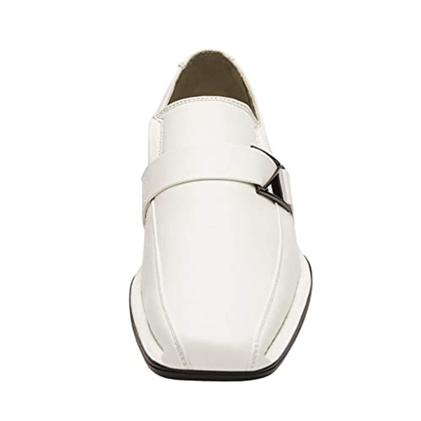 Men's Buckle Strap Dress Loafers - WHITE - 3