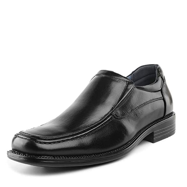 Men's Leather Lined Slip-On Square Toe Dress Loafers - BLACK -  0