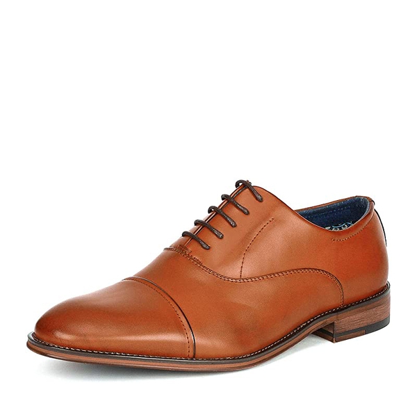 Men's Cap Toe PU Leather Oxford Shoes - BROWN -  0