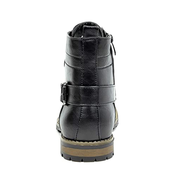 Men's Side Zipper Motorcycle Combat Boots - BLACK - 4