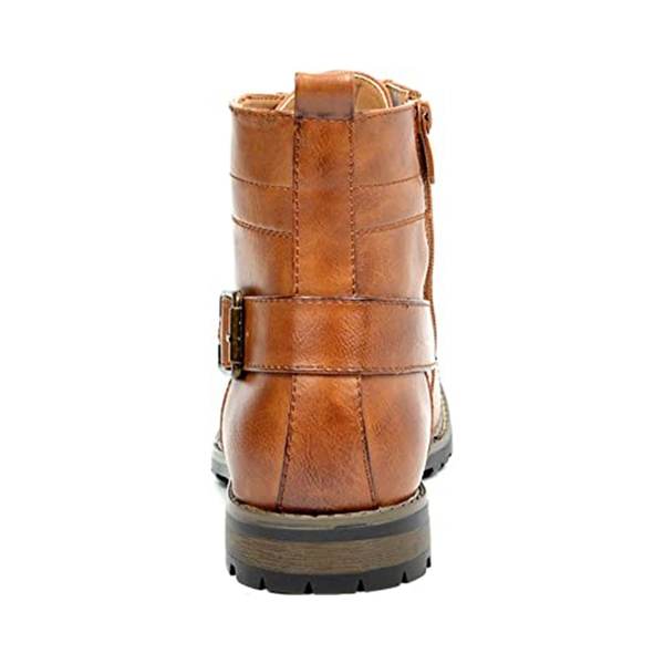 Men's Side Zipper Motorcycle Combat Boots - BROWN - 4