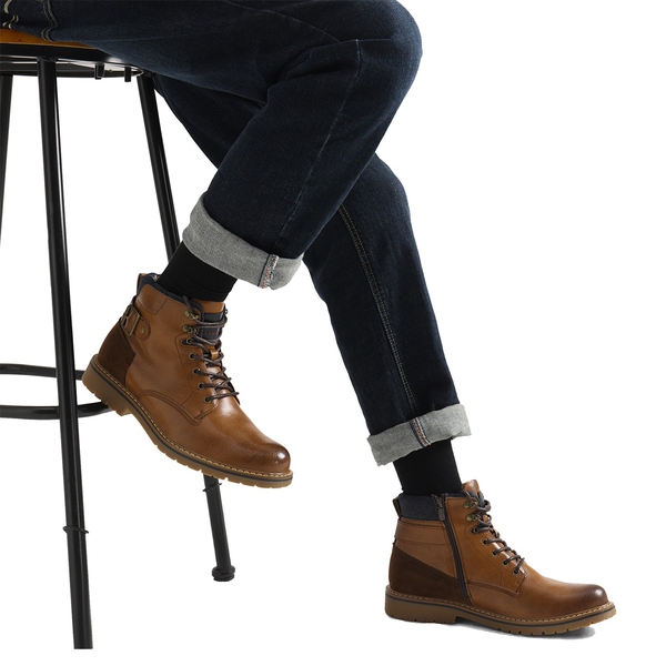 Men's Motorcycle Combat Boots - BROWN - 5