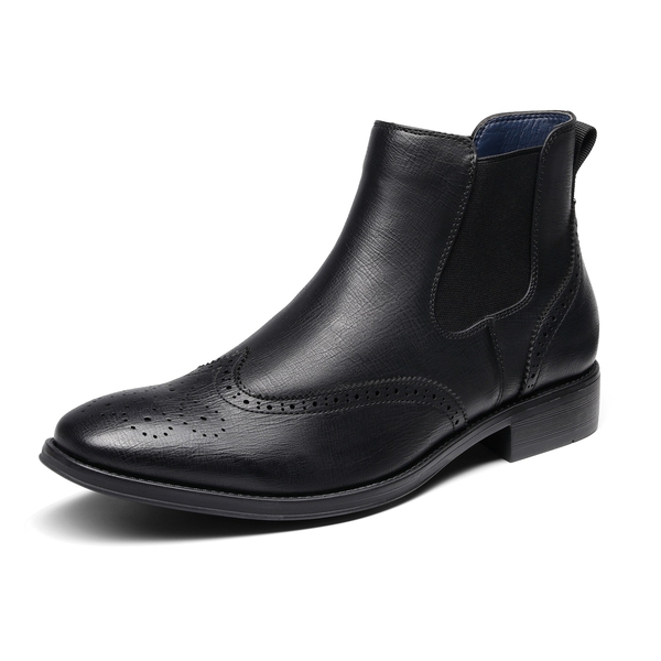 Men's Slip On Brogue Chelsea Boots  - BLACK -  0