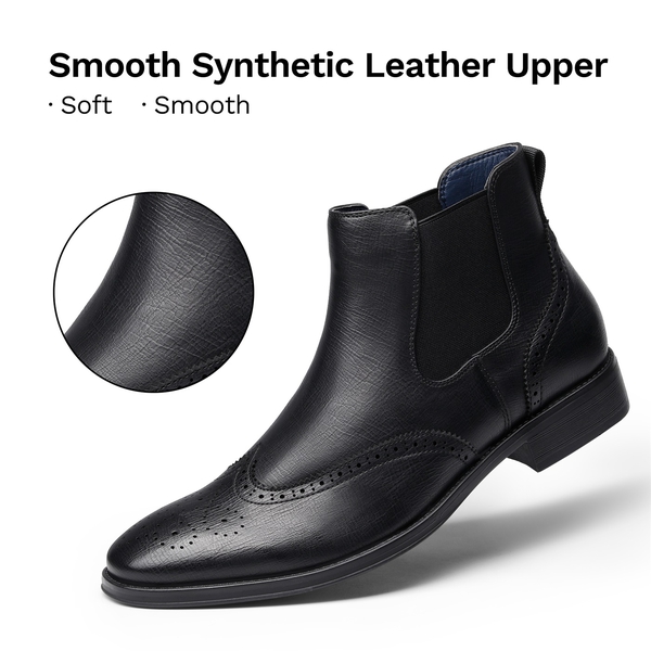 Men's Slip On Brogue Chelsea Boots  - BLACK - 1