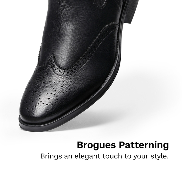 Men's Slip On Brogue Chelsea Boots  - BLACK - 2