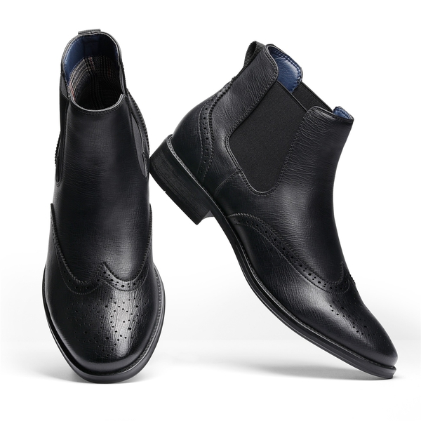 Men's Slip On Brogue Chelsea Boots  - BLACK - 5