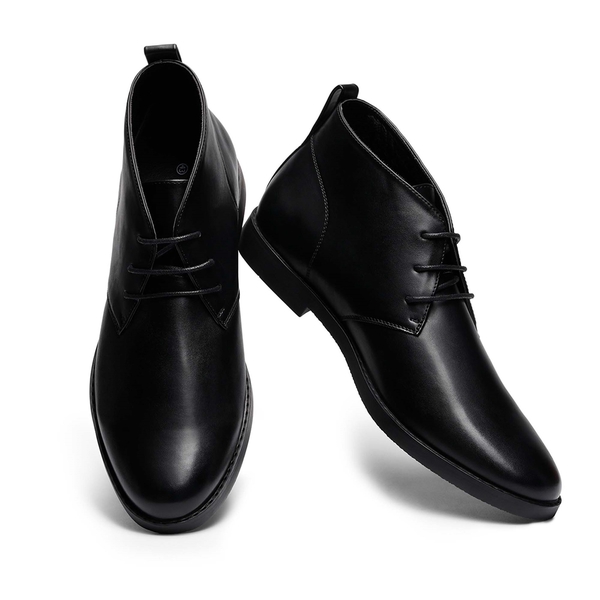 Men's Synthetic Leather Ankle Chukka Boots - BLACK - 5