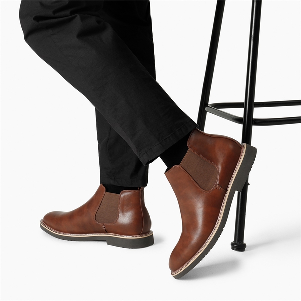 Men's Vegan Leather Chelsea Boots - BROWN - 4
