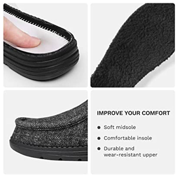 Men's Lightweight Faux Fur-Lined Slip-On Loafers - BLACK - 3