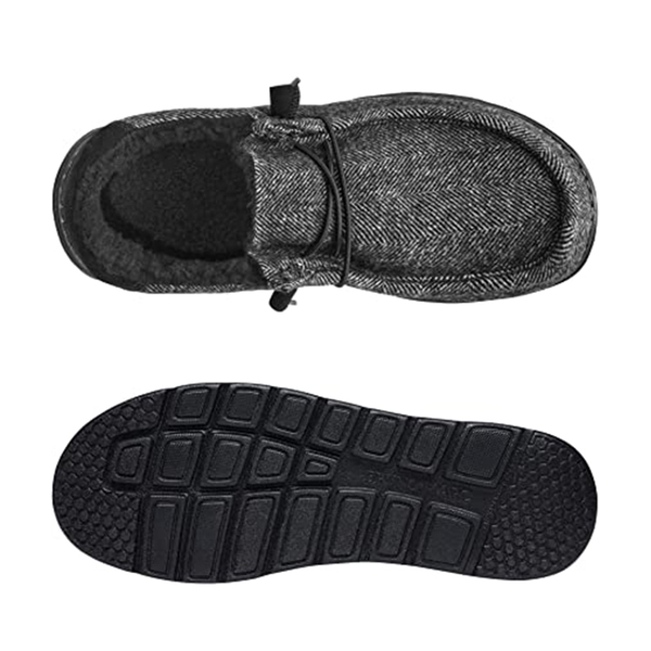 Men's Lightweight Faux Fur-Lined Slip-On Loafers - BLACK - 4