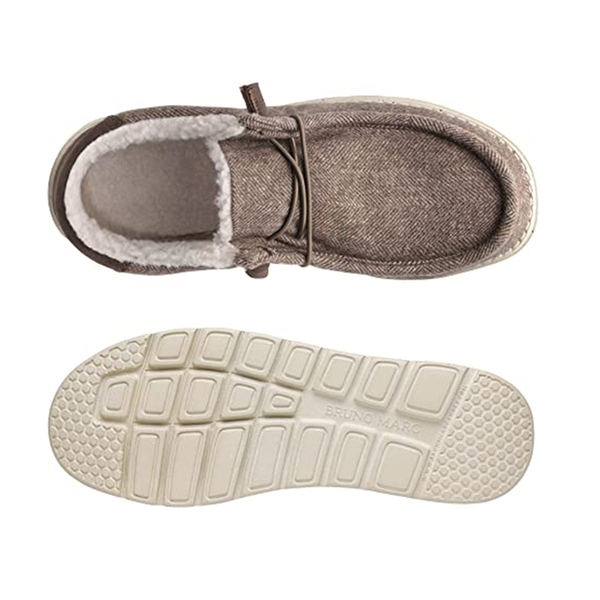 Men's Lightweight Faux Fur-Lined Slip-On Loafers - BROWN - 2