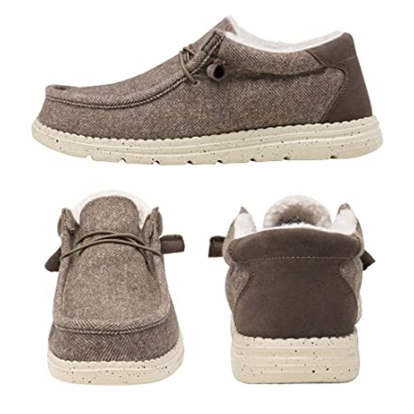 Men's Lightweight Faux Fur-Lined Slip-On Loafers - BROWN - 3