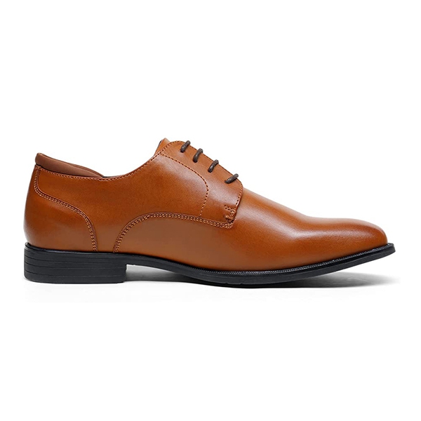Men's Classic Vegan Leather Plain Toe Formal Oxfords - BROWN - 2