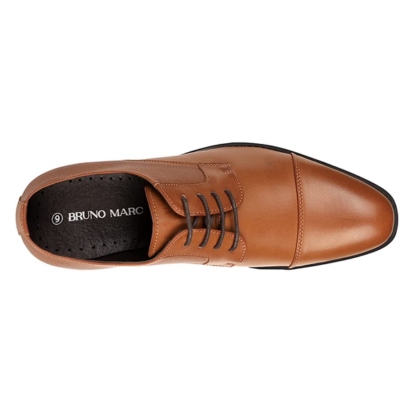 Men's Oxford Vegan Leather Dress Shoes - BROWN - 3