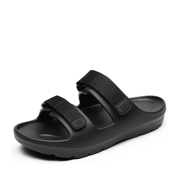 Men's Arch Support Hook Loop Adjustable Slides - BLACK -  0