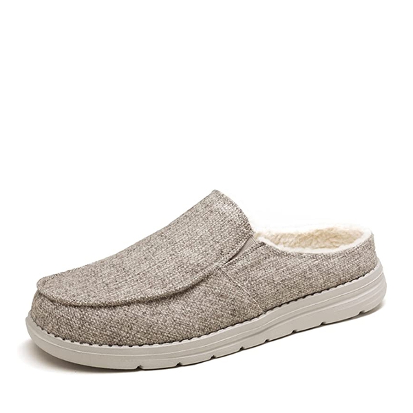 Men‘s Fuzzy Sherpa Lined House Slippers - GREY -  0