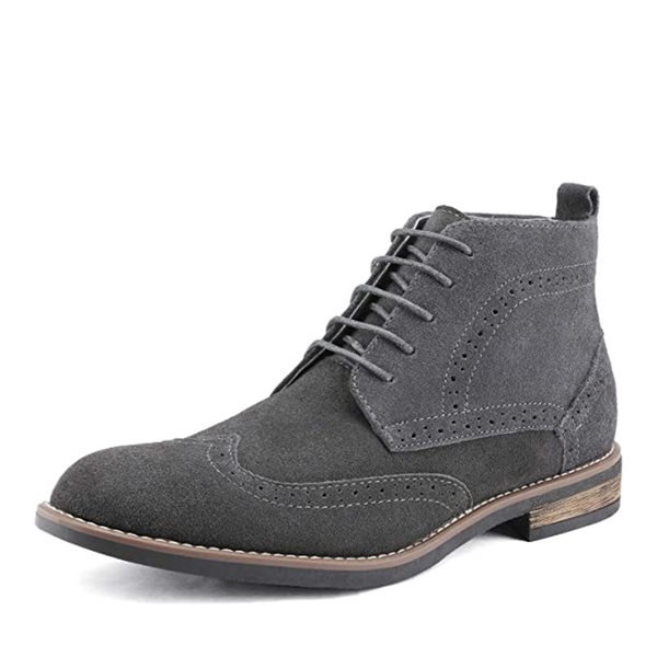 Men's Suede Wingtip Chukka Boots with Cushioned Insole - GREY -  0