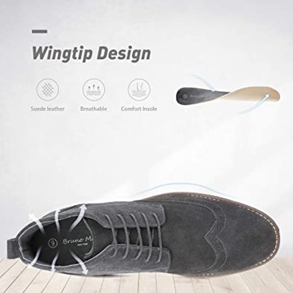 Men's Suede Wingtip Chukka Boots with Cushioned Insole - GREY - 1