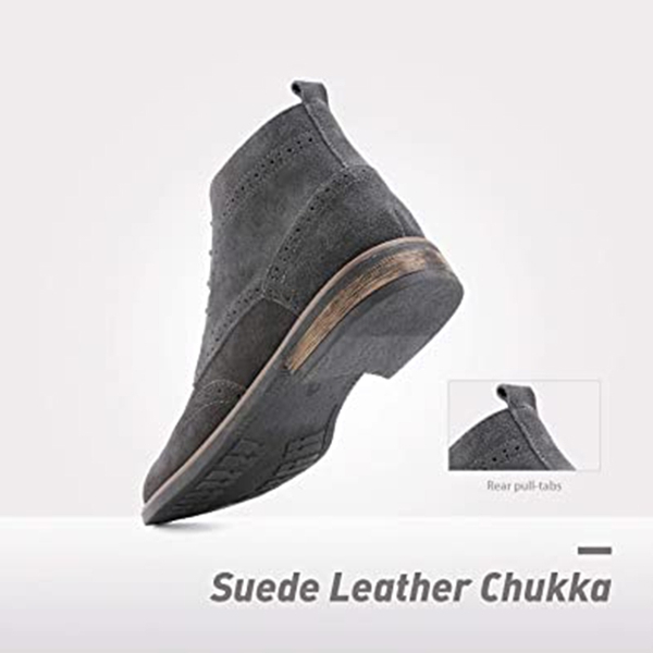Men's Suede Wingtip Chukka Boots with Cushioned Insole - GREY - 3