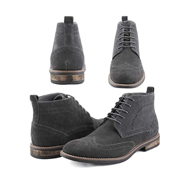 Men's Suede Wingtip Chukka Boots with Cushioned Insole - GREY - 4