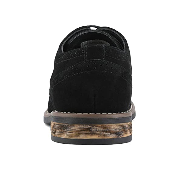 Men's Lace-Up Wingtip Suede Oxford Shoes - BLACK - 3