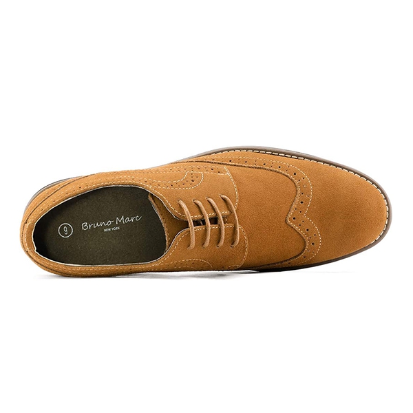Men's Lace-Up Wingtip Suede Oxford Shoes - CAMEL - 2