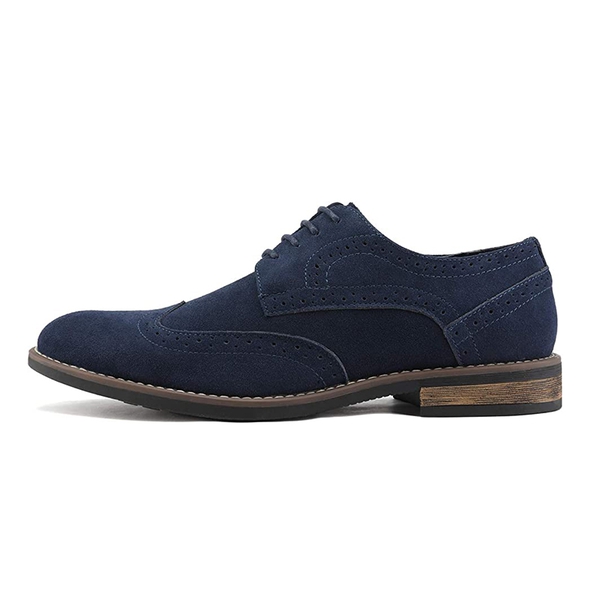 Men's Lace-Up Wingtip Suede Oxford Shoes - NAVY - 1