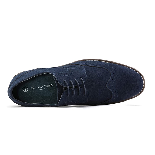 Men's Lace-Up Wingtip Suede Oxford Shoes - NAVY - 2