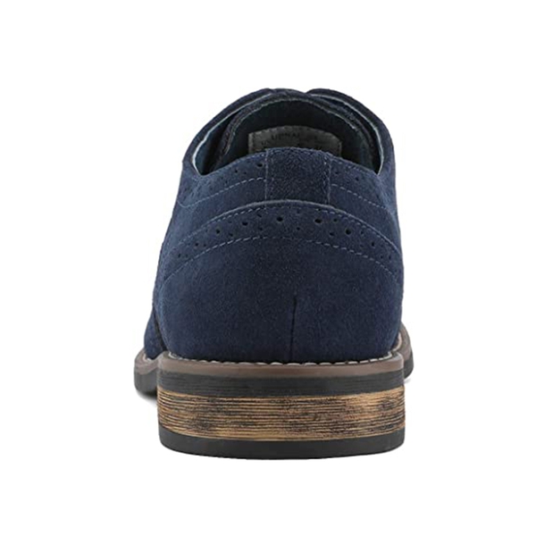 Men's Lace-Up Wingtip Suede Oxford Shoes - NAVY - 3